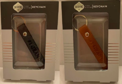 Dashing Leather Key Chain w/ #1 GRANDPA Engraved, 2 Packs, 1 Black & 1 Brown