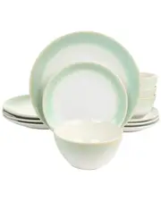 Martha Stewart 12pc Perry Streetpc Dinnerware Set With Green Trim