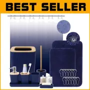 Navy Blue Ombre Bathroom Set: Shower Curtain, Super Absorbent Rugs & Accessories