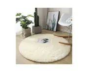 Soft Round Rugs For Bedroom - Plush Round Kids Rugs - Cute Cozy Shaggy Living Room Area Rugs-Beige