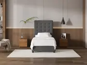 My Style Buttoned Headboard & Gas Lift Base - King Single / Gunmetal / Drawer Base