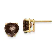 14k Yellow Gold 8mm Heart Smok Yellow Gold Quartz Earring