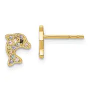 Madi K Kid's Earrings 14k Yellow Gold Multi Colored CZ Dolphin Post