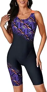 [loginsummer] Women's Sports Swimsuit with Legs, One-Piece Tummy Control Swimwear with Cups, Racerback, Figure-Shaping Swimsuit, Cl, 34