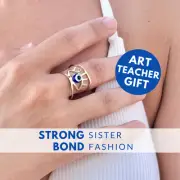 Gold Evil Eye Ring Stainless Steel Blue Accent Creative Stacking Band Gift