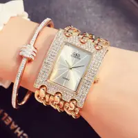 在飛比找蝦皮商城精選優惠-手錶石英腕錶現貨禮物時尚休閒時尚三鏈歐美鑲鑽手鍊手鐲方形腕錶