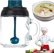 Salt Container, Clear Salt Jar with Lid, Built-In Spoon Dispenser, Compact Transparent Storage, Elegant Kitchen Accessory, for Cooking Dining Tabletop Home Use, 8.5x8.5x13.5cm Blue Cream Colored