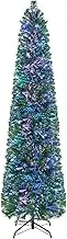 Costway 2.1M Pre-Lit Christmas Tree with Colorful Fiber Optics, Artificial Xmas Tree with 697 PVC Branch Tips, Holiday Pencil Tree for Xmas, Festival Celebration Tree for Home, Shop & Carnival, Green
