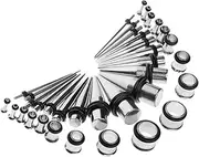 [barenx] 36Pcs Steel Ear Taper Plug Stretching Kits Jewelry Gauges Sets