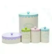 Pastel Tin Storage Canisters Bread, Cake, Sugar, Tea, Coffee