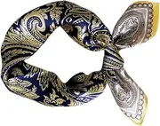 [ROMISBABA] 1Pc Elegant Silk Neck Scarf for Women Floral Kerchief Soft Smooth Office Bandana for Flight Attendants and Professional Settings Navy Plant Design