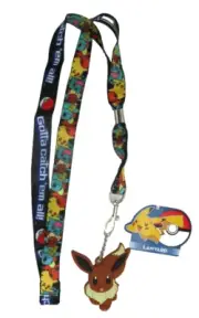 Pokemon Characters allover Lanyard ID Holder Keychain with 3" Eevee charm-New!