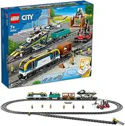 LEGO® City Freight Train 60336 Building Kit; Powered Up Toy Train Set for Ages 7+; Includes a Locomotive, Flatcar, Open Wagon, Auto Carrier, 33 Track Pieces, 2 Toy EVs, 2 Containers and 6 Minifigures