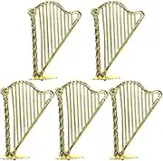Miniature Harp Figurine, Tiny Simulation Harp Ornament Set of 5, Miniature Harp Statue 1:12 Golden Harp Adornment for Tree Decoration Doll House Decoration Christmas Supplies