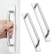 Self-Stick Instant Cabinet Handles - 2pcs Aluminum Alloy Drawer Pulls Helper with Adhesive Door Handle for Kitchen Cabinet Window Sliding Closet (8.35", Silver)