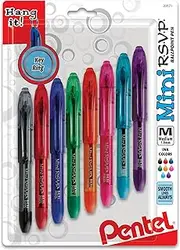 Pentel RSVP Mini Ballpoint Pen, (1.0mm) Medium Line, Assorted Ink (A/B/C/D/F/P/S/V) w/Key Ring, 8-Pk (BK91MNBP8M)