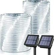 GIGALUMI Solar Rope Lights - 2 Pack, 100 LEDs Each, 35.7 FT, 8 Modes, Waterproof Outdoor String Lights for Balcony, Fence, Patio, Backyard, Camping (Cool White)