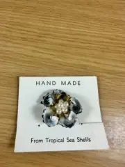 Vintage Flower Shell Pin HAND MADE From Tropical Sea Shells