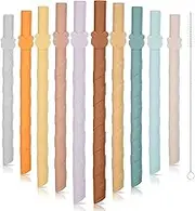 Silicone Replacement Straw, 10 pcs Colorful Reusable Straws, Long Flexible Drinking Straw for Any Bottles, Cups, Glasses, Drinks, Cocktails, (Multiple Colors)