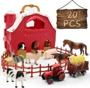 Farm Animals Red Barn Toys 20PCS Farm Figurines and Barn Toys With Animals