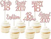 Xsstarmi 24 Pack 18th Birthday Cupcake Toppers Eighteen Happy 18th Straight Outta 2007 Cupcake Picks Cheers to 18 Lengend Since 2007 Cake Decor for 18th Birthday Anniversary Party Supplies Rose Gold