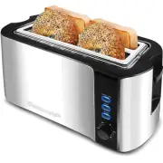 Long Slot 4 Slice Toaster, Reheat, 6 Toast Settings, Defrost, Cancel Function...