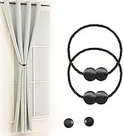 Magnetic Curtain Tiebacks Black 2pcs - Stylish Holdbacks for Home & Office Decor - Durable Hooks for Bedroom & Outdoor Curtains - Convenient Clips for Easy Use