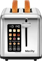 [Mecity] 2 Slice Toaster with Touch Screen 1.5" Wide Smart Bread Toaster Stainless Steel Bread Toaster for Gluten Free Muffin Buns Timer,