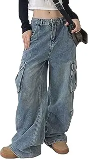 [Kisswow] Women's High Waist Straight Leg Jeans Slant Pocket Denim Pants Girls Fashion Color Black Patch Jeans