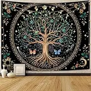 Lunerfex Tree of Life Tapastry Sun and Moon Tapastry Flower Boho Tree Mandala Wall Hanging for Bedroom and Living Room Decor Green Tree 70×90 Inches