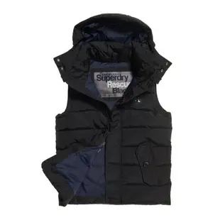 美國百分百【全新真品】Superdry 極度乾燥 Everest 連帽 鋪棉背心 外套 馬甲 防風 黑色S M號 I786