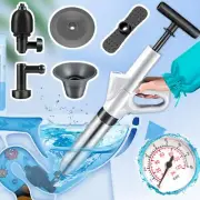 High-Pressure Toilet Plunger Drain Clog Remover with Barometer 2-in-1 Tool