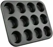 Black Muffin Cup Cake Baking Tray 12 cups Non-Stick Baking Tin Pan