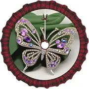 [VPPUR] Rhinestone Butterfly Print Xmas Tree Skirt Santa Xmas Decor Holiday Party 48''36''30''Christmas Tree Skirt