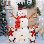 New Arrival: LED Flashing Tinsel Snowman with 2 Penguins – 250 LEDs, 150cm