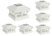 6 Pcs White Solar Garden Cap Post Light 4X4 Plastic 2 Bright SMD LED Cap Light