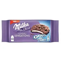 在飛比找Yahoo!奇摩拍賣優惠-Milka Oreo 夾餡巧克力口味豆餅乾