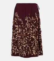 [Dries Van Noten] Dries Van Noten Sequined silk midi skirt AU 10 burgundy