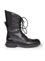 Y-3 Black Leather Lace Up Logo Combat Boots