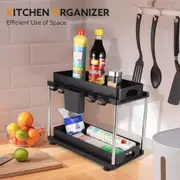 2 Tier Pantry Kitchen Organiser Sauce Rack Spice Storage With Sliding Drawers