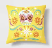 Target Dia De Muertos Luis Pinto Calavera Marigolds Pillow 16" Yellow