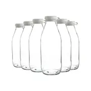 Argon Tableware Glass Milk Bottles With Silicone Lid - 1 Litre - Pack Of 6