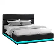 ALFORDSON Bed Frame King Size with LED Light & Gas Lift Storage Base, Bed Platform Foundation with PU Leather Upholstered Tufted Headboard for Mattress Topper, Max 350kg, Bertold Black