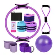 Yoga Sets for Women Pilates at Home Equipment Pilates Magic Ring Booty Bands for Working Out Glutes Yoga Ball and Resistance Band,Purple