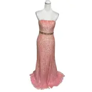 Sherri Hill Pink Fully Embellished Breaded Sequin Strapless Gown Women's 6 New