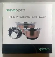 Servappetit 3 Pieces Stainless Steel Mixing Bowl Set In Nesting Copper NEW
