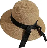 [Cauplse] Women Wide Brim Hat Foldable Roll Up Summer Sunhat Cap 100% Natural Paper Straw Woven UV Protection Beach Sun Hat UPF50+ Breathable