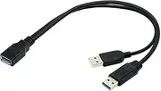 CY USB 3.0 Female to Dual USB Male Extra Power Data Y Extension Cable for 2.5" Mobile Hard Disk Black