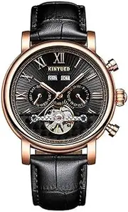 [carlien] Men Watch Automatic Perpetual Calendar Mechanical Tourbillon Skeleton Wristwatch
