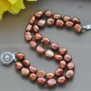 2 Rows 8-9mm mm Real Natural Coffee Freshwater Baroque Pearl Beads Bracelet 7.5"